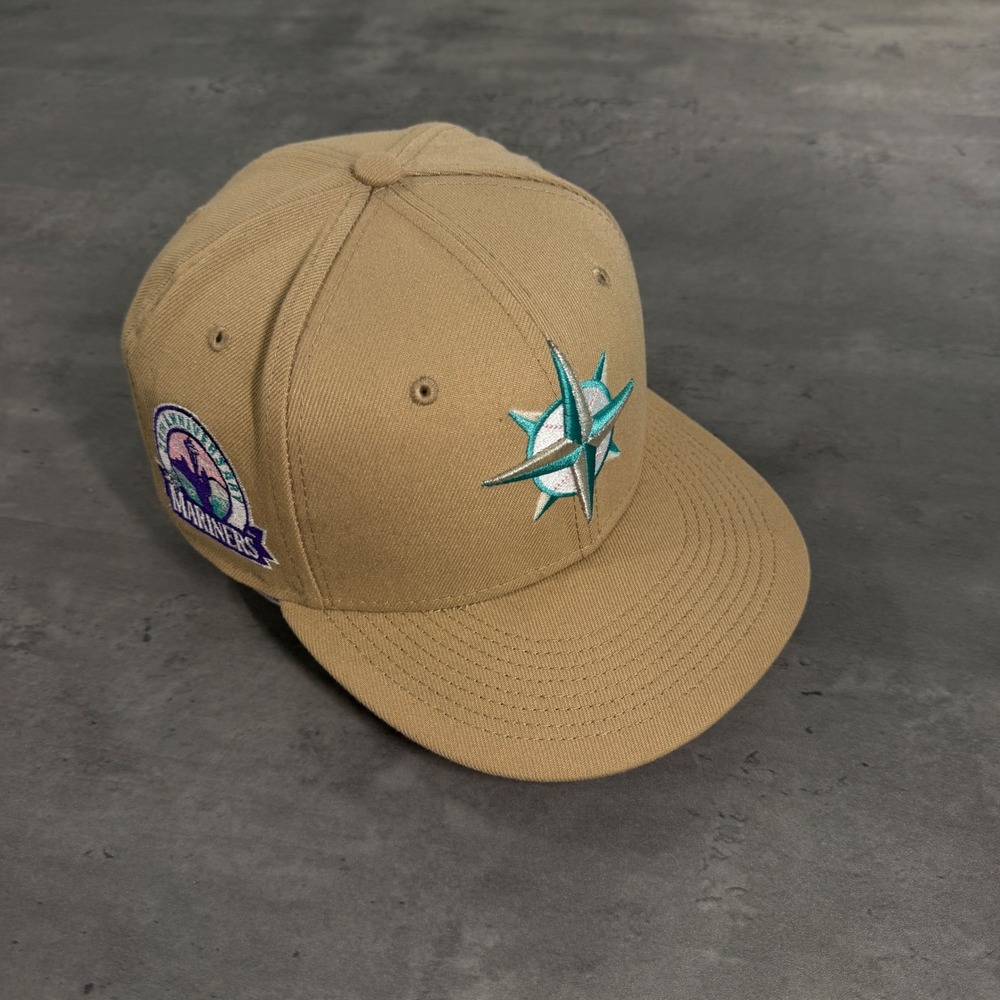 Hat Club Seattle Mariners New Era Cap 7 1/4 Tan Beige Mocha Pink UV‎ Teal Patch